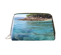 Travel Makeup Bag,Waterproof Makeup Bag for Purse, Leather Toiletry Bag for Women Cosmetic Bag Organizer Fiji Island and Clear Sea Makeup Pouch with Zipper Make Up Bags for Travelling, Gold, One Size