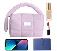 Travel Makeup Bag - Waterproof Puff Shape Cosmetic Organizer for Women, Spacious Storage with Easy Carry Function, Toiletry Pouch for Daily Use, Vacation, Stylish Fabric Design, 7.28x4.92x5.12 Inches