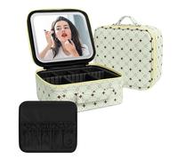 Travel Makeup Bag With 360° rotating LED Mirror,Waterproof cosmetic organizer,Portability Cosmetic case,Makeup organizer,Gift for Women,Girls Gift, Green+Yello, 23CM*26CM*13CM, Fashion