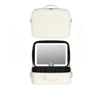 Travel Makeup Bag with Led Light Mirror, Large Capacity Cosmetic Organizer Vanity Travel Case for Make Up with Adjustable Compartment，Tri-Colour Light Source