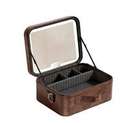 Travel Makeup Bag with Led Light Mirror, Tri-Colour Light Source Cosmetics Organizer, Portable Storage and Adjustable Dividers Travel Makeup Bag Makeup Box with Light