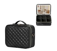 Travel Makeup Bag with LED Lighted Mirror,Travel Makeup Organizer, Makeup Case with 3 Color Lighted,Portable Storage and Adjustable Dividers Makeup Box(Black)