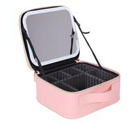 Travel Makeup Bag with LED Makeup Bag with 3-Color Lighted Mirror Waterproof PU Leather Travel Organizer Large Capacity Portable Cosmetics Organizer with Adjustable Dividers Compartment (Pink)