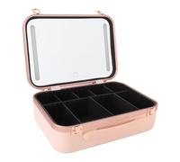 Travel Makeup Bag with LED Mirror, 3 Color and Stepless Dimmable Rechargeable Cosmetic Train Case with Dividers and Makeup Brushes Holder Portable Cosmetic Organizer for Women