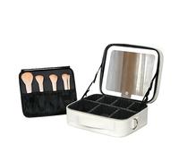 Travel Makeup Bag with Led Mirror Make Up Case with Lighted Mirror Cosmetic Organizer Bag with Adjustable Dividers Makeup Box Vanity Case for Women Three-Colour Light Source