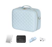 Travel Makeup Bag with LED Mirror, Makeup Organizer with Lighted Mirror, Ideal Travel Essentials for Women，PU Leather Material，Three-Colour Light Source Makeup Organiser Bag