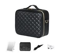 Travel Makeup Bag with LED Mirror, Makeup Organizer with Lighted Mirror, Ideal Travel Essentials for Women，PU Leather Material，Three-Colour Light Source Makeup Organiser Bag