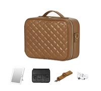 Travel Makeup Bag with LED Mirror, Makeup Organizer with Lighted Mirror, Ideal Travel Essentials for Women，PU Leather Material，Three-Colour Light Source Makeup Organiser Bag