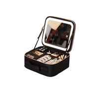 Travel Makeup Bag with led Mirror，PU Leather Makeup Case for Makeup Artists Nail Polish Organizer Bag Cosmetic，Portable Travel Cosmetic Case Organizer, Gift for Girls Women(Black)