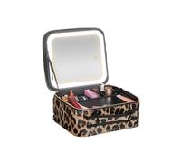 Travel Makeup Bag with led Mirror，PU Leather Makeup Case for Makeup Artists Nail Polish Organizer Bag Cosmetic，Portable Travel Cosmetic Case Organizer, Gift for Girls Women(Leopard Print)