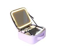 Travel Makeup Bag with led Mirror，PU Leather Makeup Case for Makeup Artists Nail Polish Organizer Bag Cosmetic，Portable Travel Cosmetic Case Organizer, Gift for Girls Women(Lilac)