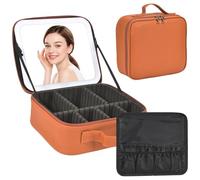 Travel Makeup Bag with LED Mirror,Removable Mirror with 3 Color Modes,Portable makeup travel organizer for Women,Makeup Case with 8 Adjustable EVA Dividers,Cosmetic Train Case with Lighted Mirror