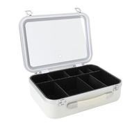 Travel Makeup Bag with LED Mirror, USB Rechargeable 3 Colors Dimmable Cosmetic Train Case with Adjustable Dividers and Brush Holder Portable Artist Organizer Bag for Women