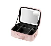 Travel Makeup Bag with LED Mirror, Waterproof Makeup Box with 5X Magnifying Mirror, Travel Makeup Organizer Portable Vanity Case with Adjustable Compartment, Pink, Purple