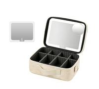 Travel Makeup Bag with LED Mirror, Waterproof Makeup Box with 5X Magnifying Mirror, Travel Makeup Organizer，Portable Vanity Case with Adjustable Compartment