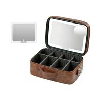Travel Makeup Bag with LED Mirror, Waterproof Makeup Box with 5X Magnifying Mirror, Travel Makeup Organizer，Portable Vanity Case with Adjustable Compartment