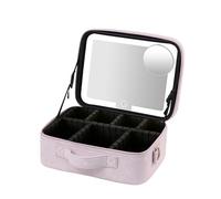 Travel Makeup Bag with LED Mirror, Waterproof Makeup Box with 5X Magnifying Mirror, Travel Makeup Organizer Portable Vanity Case with Adjustable Compartment, Pink, Purple
