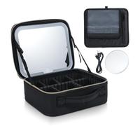 Travel Makeup Bag with LED Vanity Mirror, Large Cosmetic Organizer Case with Adjustable Dividers, Portable Storage Box for Brushes and Cosmetics, Black