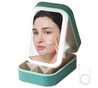 Travel Makeup Bag with Light Up Mirror, Makeup Case with LED Mirror 3 Color Setting, Dust-proof Portable Cosmetics Case Makeup Box Jewelry Organizer Storage Box for Women, Green, Green, Cosmetic Bag