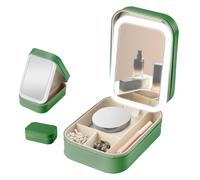 Travel Makeup Bag with Mirror, 3 Colors Adjustable Portable Makeup Box with Dividers Cosmetic Bags LED Light Cosmetic Case Vanity Organiser Case Storage Box for Women to Store Brushes Lipstick (Green)