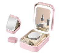 Travel Makeup Bag with Mirror, 3 Colors Adjustable Portable Makeup Box with Dividers Cosmetic Bags LED Light Cosmetic Case Vanity Organiser Case Storage Box for Women to Store Brushes Lipstick (Red)