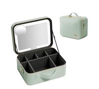 Travel Makeup Bag with Mirror Makeup Case Make Up Organiser Box with Adjustable Compartment Vanity Case Portable Cosmetic Bag Brightness in 3 Color Modes LED Light Mirror