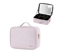 Travel Makeup Bag with Mirror, Makeup Organiser Bag with Adjustable Compartment Vanity Case Make Up Organiser Box with Lights 3 Color Modes,Magnetic High-Definition 5X Magnifier