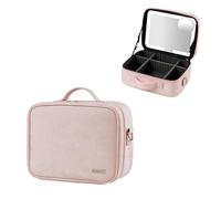 Travel Makeup Bag with Mirror, Makeup Organiser Bag with Adjustable Compartment Vanity Case Make Up Organiser Box with Lights 3 Color Modes,Magnetic High-Definition 5X Magnifier