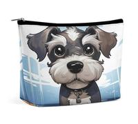 Travel Makeup Bags PU Leather Adorable Schnauzer Cosmetic Bag with Zipper Large Toiletry Bag for Women Waterproof Portable Makeup Case Organizer Cute Zipper Pouch Make Up Bags