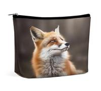 Travel Makeup Bags PU Leather Animal Fox Pattern Cosmetic Bag with Zipper Large Toiletry Bag for Women Waterproof Portable Makeup Case Organizer Cute Zipper Pouch Make Up Bags