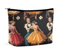 Travel Makeup Bags PU Leather Ballroom Dance Small Pattern Cosmetic Bag with Zipper Large Toiletry Bag for Women Waterproof Portable Makeup Case Organizer Cute Zipper Pouch Make Up Bags