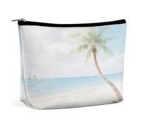 Travel Makeup Bags PU Leather Beach Coconut Trees Cosmetic Bag with Zipper Large Toiletry Bag for Women Waterproof Portable Makeup Case Organizer Cute Zipper Pouch Make Up Bags