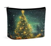 Travel Makeup Bags PU Leather Christmas Trees Cosmetic Bag with Zipper Large Toiletry Bag for Women Waterproof Portable Makeup Case Organizer Cute Zipper Pouch Make Up Bags