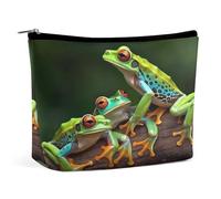 Travel Makeup Bags PU Leather Colored Frogs and Dragonflies Cosmetic Bag with Zipper Large Toiletry Bag for Women Waterproof Portable Makeup Case Organizer Cute Zipper Pouch Make Up Bags