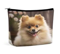 Travel Makeup Bags PU Leather Cute Pomeranian Dog Cosmetic Bag with Zipper Large Toiletry Bag for Women Waterproof Portable Makeup Case Organizer Cute Zipper Pouch Make Up Bags