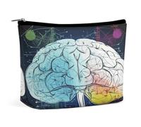 Travel Makeup Bags PU Leather Geometry Brain Image with Science Cosmetic Bag with Zipper Large Toiletry Bag for Women Waterproof Portable Makeup Case Organizer Cute Zipper Pouch Make Up Bags
