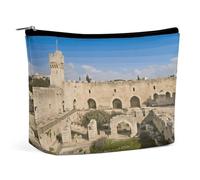 Travel Makeup Bags PU Leather Israel at The Tower of David Cosmetic Bag with Zipper Large Toiletry Bag for Women Waterproof Portable Makeup Case Organizer Cute Zipper Pouch Make Up Bags