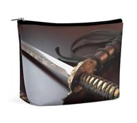 Travel Makeup Bags PU Leather Japan Samurai Sword Cosmetic Bag with Zipper Large Toiletry Bag for Women Waterproof Portable Makeup Case Organizer Cute Zipper Pouch Make Up Bags