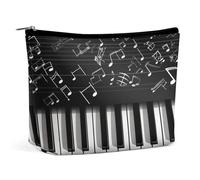 Travel Makeup Bags PU Leather Piano Keys with Musical Notes Cosmetic Bag with Zipper Large Toiletry Bag for Women Waterproof Portable Makeup Case Organizer Cute Zipper Pouch Make Up Bags