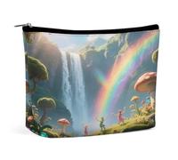 Travel Makeup Bags PU Leather Rainbow Waterfall Valley Cosmetic Bag with Zipper Large Toiletry Bag for Women Waterproof Portable Makeup Case Organizer Cute Zipper Pouch Make Up Bags
