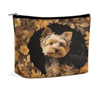 Travel Makeup Bags PU Leather Yorkshire Terrier in The Cave Cosmetic Bag with Zipper Large Toiletry Bag for Women Waterproof Portable Makeup Case Organizer Cute Zipper Pouch Make Up Bags