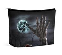 Travel Makeup Bags PU Leather Zombie Hand Dark Halloween Cosmetic Bag with Zipper Large Toiletry Bag for Women Waterproof Portable Makeup Case Organizer Cute Zipper Pouch Make Up Bags