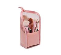 Travel Makeup Brush Bag Waterproof Stand-Up Makeup Brush Holder Half Clear Cosmetic Brush Organiser Bag Multifunctional Cosmetic Zipper Pouch for Pencil Case Pen Case (Pink)