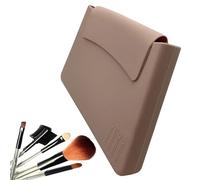 Travel Makeup Brush Holder, Silicone Makeup Brush Bag - Large Travel Case for Brushes and Cosmetics, Toiletry Bag Makeup Organiser with Magnetic Buckle Design, brown, see description, See description