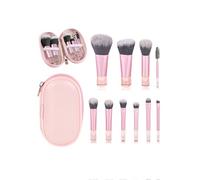 Travel Makeup Brush Set, 10 Pcs Easy-taken Travel Mini Cosmetic Brushes Kit, Complete Function Makeup Tools For Foundation, Blush, Contour, Eyeshadow, Powder (Pink)