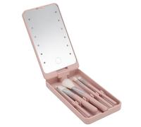 Travel Makeup Brush Set, 5Pcs Mini Makeup Brushes with Case & LED Light Mirror, Foundation Powder Concealers Eye Shadows Makeup Brush Set for On The Go