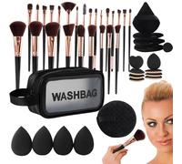 Travel Makeup Brush Set - Forty-seven Pack Brushes with Case - Face Blenders Eye Sponges and Powder Duvets for Women and Girls