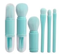 Travel Makeup Brush Set Portable, 4 in 1 Retractable Brush Make up Set with Holder, Travel Makeup Brushes Powder Eyeshadow Multifunctional Face Small Make up Brush Set (Blue)