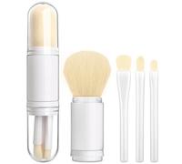 Travel Makeup Brush Set Portable, 4 in 1 Retractable Brush Make up Set with Holder, Travel Makeup Brushes Powder Eyeshadow Multifunctional Face Small Make up Brush Set (White)