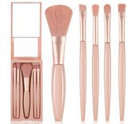 Travel Makeup Brush Set, Soft Travel Makeup Brushes Sets Mini Make Up Brush with Case & Mirror Easy-taken, Small Blush Eye Shadow Brush Eye Makeup Kits, Cosmetic Tools for Women (Apricot)